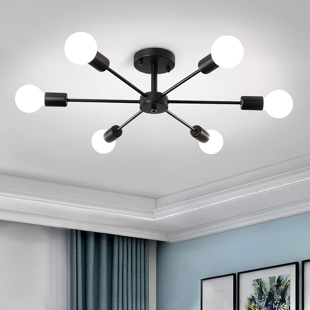 ELEPHANTBOAT Modern Metal Chandelier Light Fixture, 6-Light Modern Flush Mount Ceiling Light for Living Room, Iron Cast Ceiling Light for Bedroom, Dining Room, Office, E27 Light Bubble Not Included ELEPHANTBOAT Modern Metal Chandelier Light Fixture, 6-Light Modern Flush Mount Ceiling Light for Living Room, Iron Cast Ceiling Light for Bedroom, Dining Room, Office, E27 Light Bubble Not Included